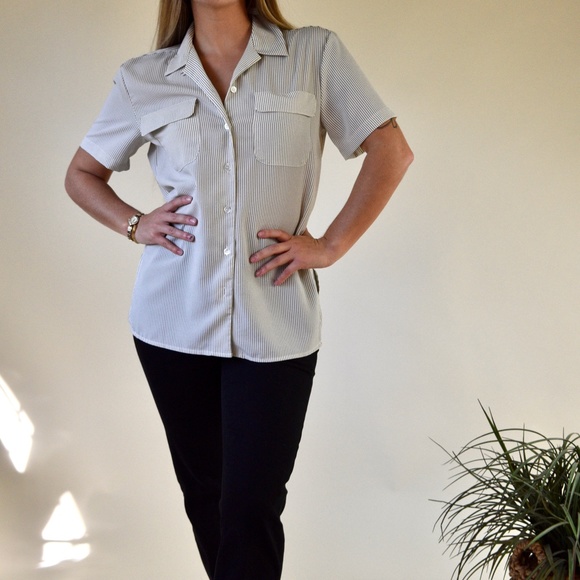 Black & White Striped Button Down Shirt - Picture 2 of 4